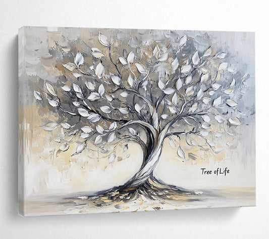Neutral - Toned Tree of Life - Textured Symbolic Painting On Canvas HB0457