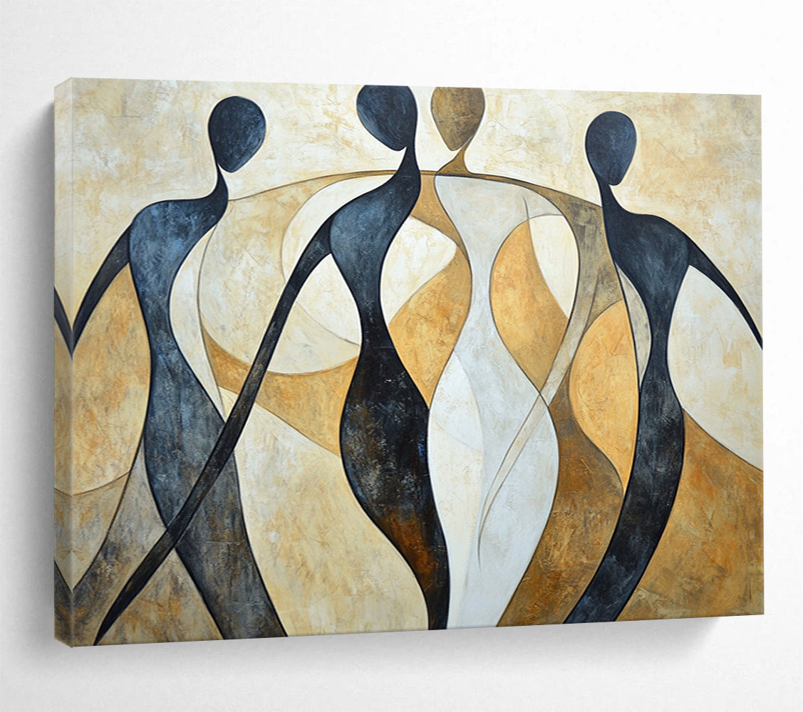 “Abstract Figures” - Black, white, beige, Abstract Figurative Painting HB0637