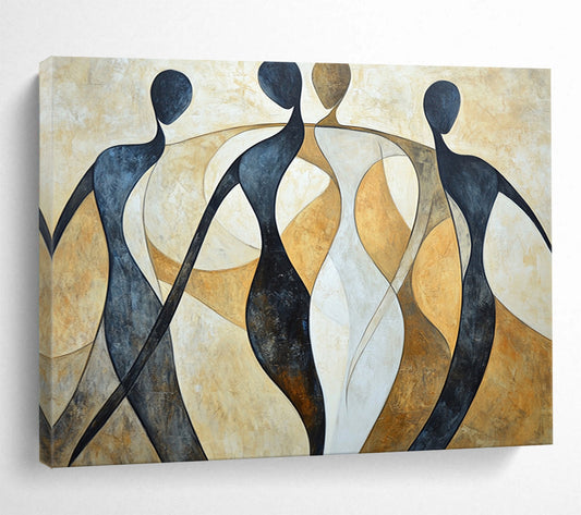 “Abstract Figures” - Black, white, beige, Abstract Figurative Painting HB0637