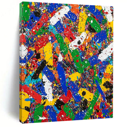 Contemporary hand-painted abstract art filled with vibrant colors and dynamic shapes evoking emotions of excitement and nostalgia in a captivating landscape. DLZ1176