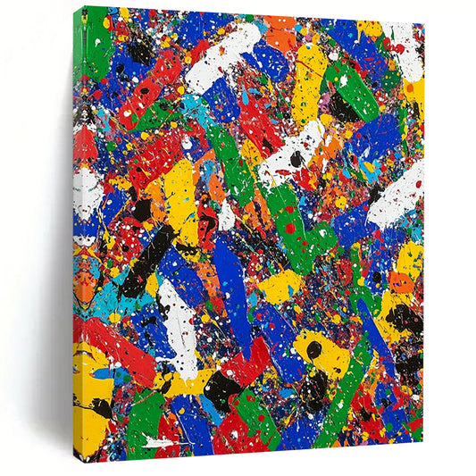 Contemporary hand-painted abstract art filled with vibrant colors and dynamic shapes evoking emotions of excitement and nostalgia in a captivating landscape. DLZ1176