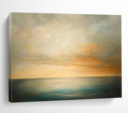 “Soft - Toned Sea and Sky” - Muted Grays, Oranges, Blues, Calm Ocean and Sky - Oil Painting HB1606