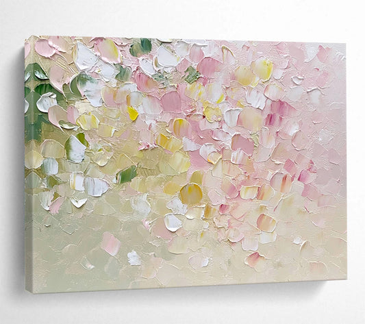 “Pastel Petals” - Delicate pinks, whites, greens, yellows; Textured flower petals; Impasto Floral Painting On Canvas HB1151