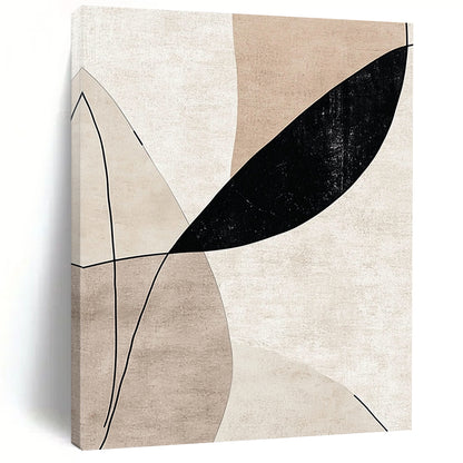 Contemporary handcrafted abstract art featuring elegant lines and curves in beige tones with striking black accents, perfect for sophisticated decor. DLZ0797