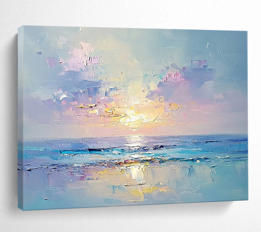 “Pastel Sunset Horizon” - Soft Pinks, Purples, Oranges, Abstract Seascape Sunset - Impasto Oil Painting HB1758
