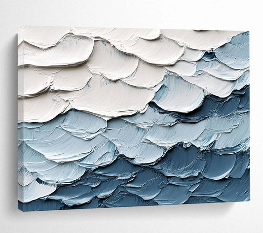 “Textured Wave Layers” - White, Blue, Gray - Impasto Ocean Waves - Acrylic Painting HB1335