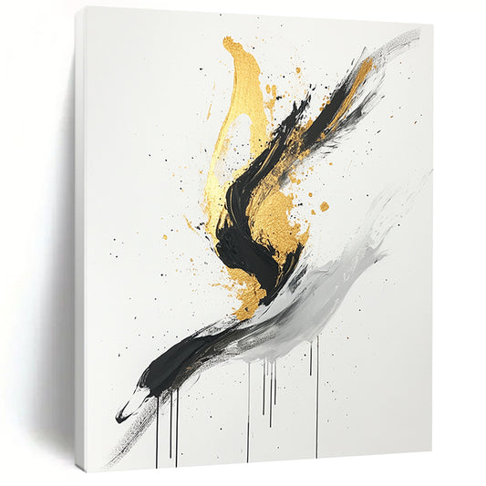Black, White, Gold, Gray, Dynamic Swirls "Gilded Motion" Abstract Expressionist Painting On Canvas HB095