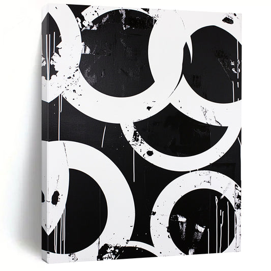 Black, White, Overlapping Circles "Graphic Circle Overlaps" Abstract Pop - Art Inspired Painting On Canvas HB173