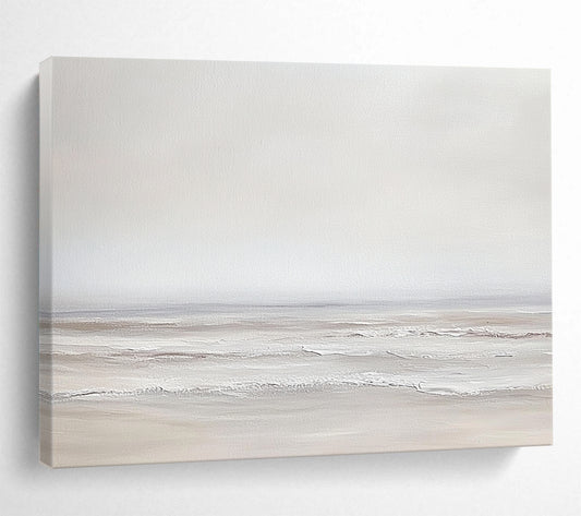 “Soft Gray Seaside” - Gray, white, beige, minimalist, Seascape Painting HB0625