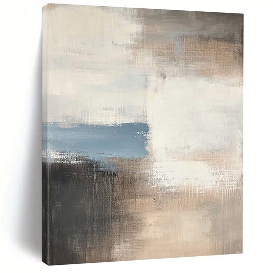 Contemporary hand-painted abstract art featuring soft beige and gray tones accented with hints of blue, perfect for enhancing any modern space. DLZ1057