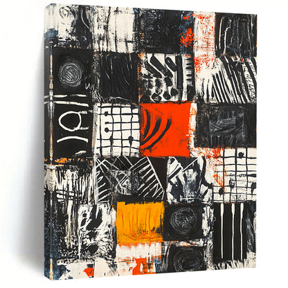 Colorful Geometric Patchwork "Vibrant Mosaic" Painting On Canvas HB298