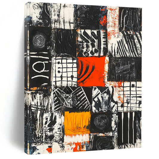 Colorful Geometric Patchwork "Vibrant Mosaic" Painting On Canvas HB298