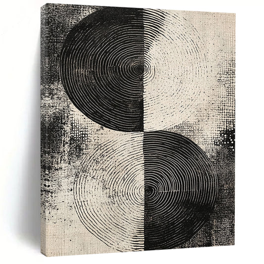 Black and White Split Circles "Dual Rhythm" Painting On Canvas HB253