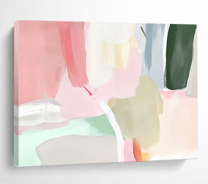 “Soft Pastel Shapes” - Pink, Green, Gray, Abstract Forms - Acrylic Painting HB1484
