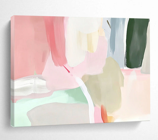 “Soft Pastel Shapes” - Pink, Green, Gray, Abstract Forms - Acrylic Painting HB1484
