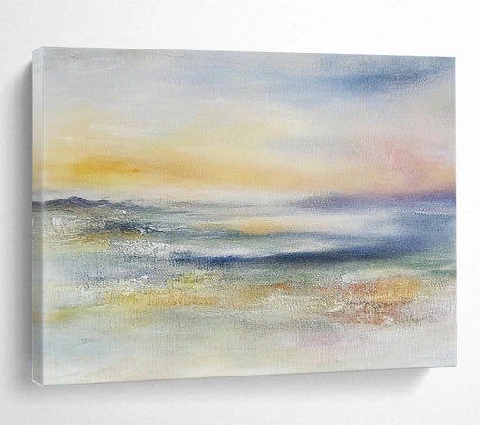 “Dreamy Horizon” - Yellow, Pink, Blue, Subtle Sky and Water Painting On Canvas HB0942