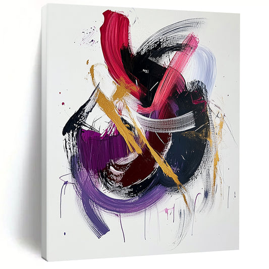 White, Pink, Purple, Gold, Bold Strokes "Vibrant Energy" Abstract Painting On Canvas HB036