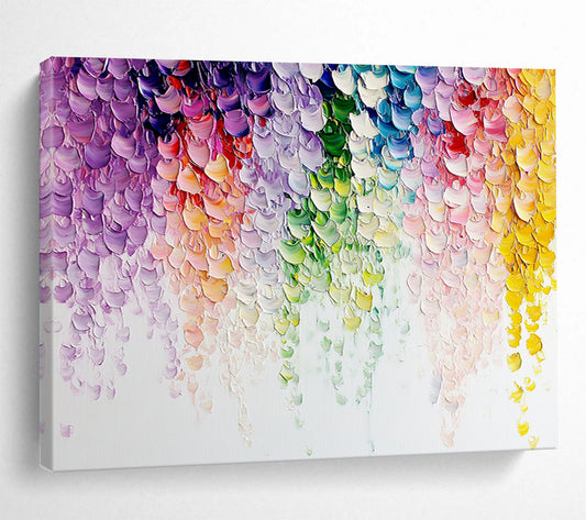 “Rainbow - Colored Textured Crescents” - Rainbow hues; Textured crescent shapes in a rainbow of colors; Impasto Acrylic Painting On Canvas HB1202