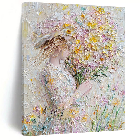 Contemporary abstract art featuring impasto technique vibrant spring flowers in pastel hues perfect for enhancing wall decor. DLZ1666