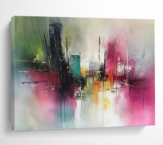 “Colorful Cityscape Abstract” - Vibrant Colors, City Forms - Painting On Canvas HB1410