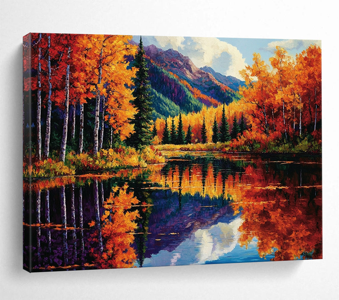 Autumn Forest Reflection - Realistic Landscape Painting On Canvas HB0434