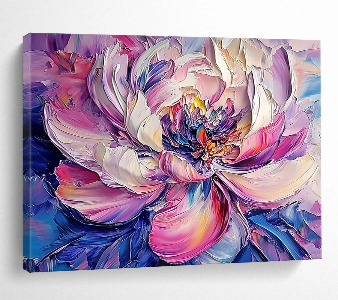 Colorful Layered Peony Flower - Expressive Floral Impasto Painting On Canvas HB0448