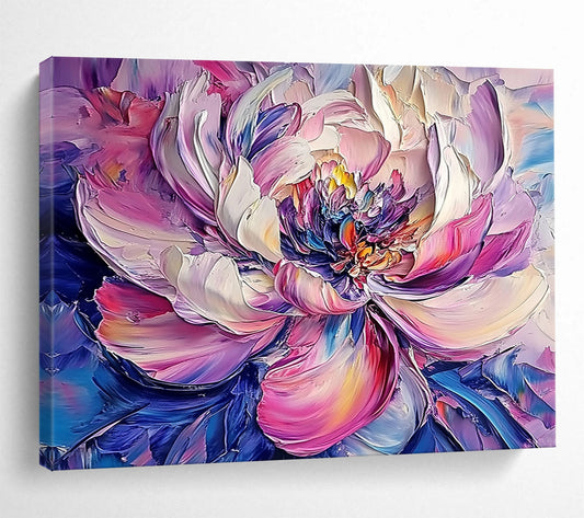 Colorful Layered Peony Flower - Expressive Floral Impasto Painting On Canvas HB0448