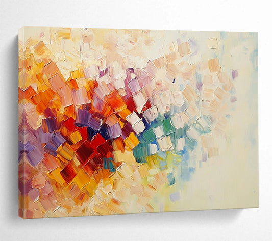 “Colorful Cubist Blooms” - Multicolor, Cubist - style Flower, Palette Knife Textured Painting HB1116