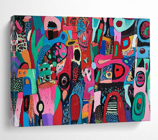 “Whimsical Colorful Shapes” - Multicolor, Abstract Shapes Painting On Canvas HB0741