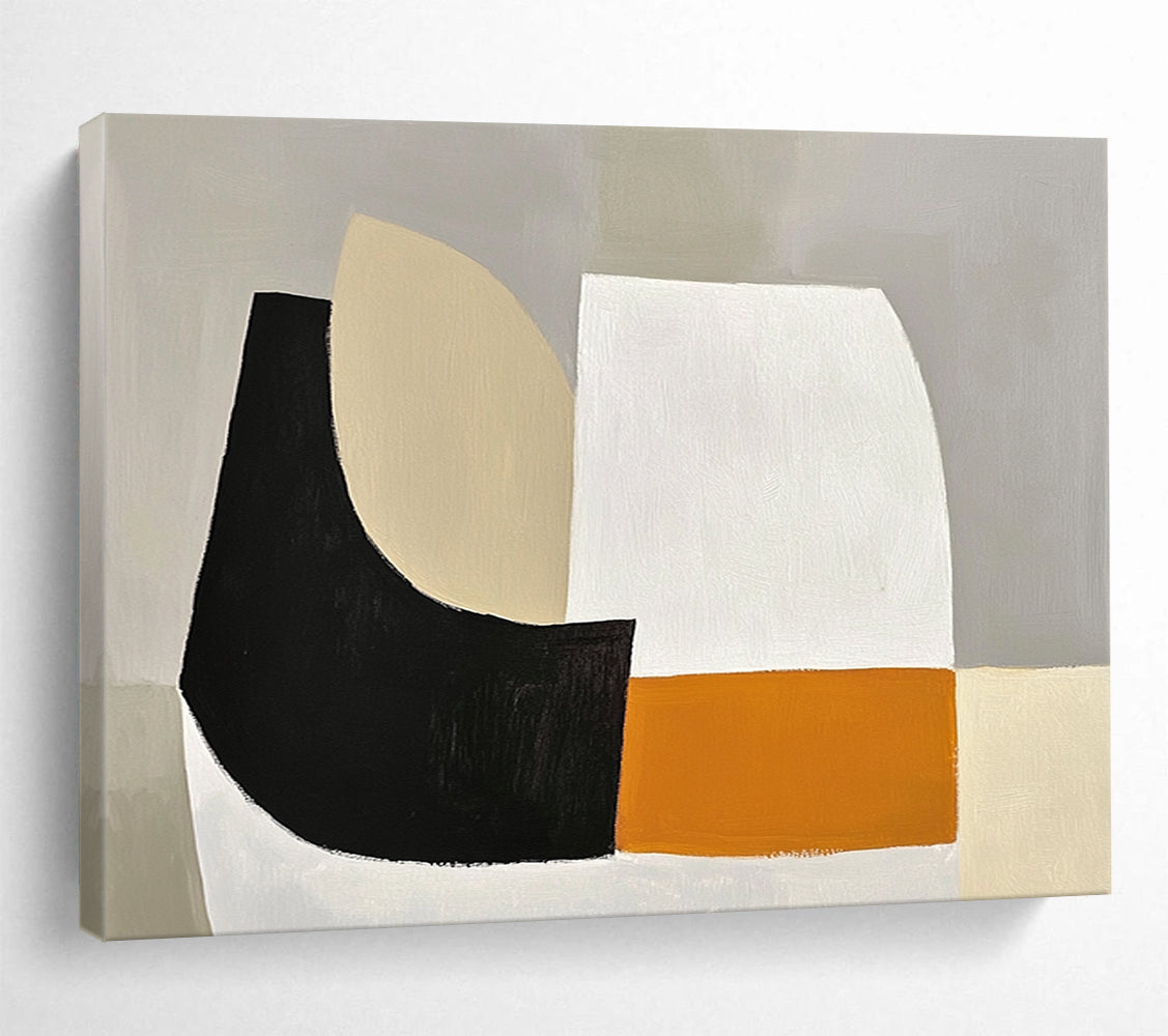 “Neutral Geometric Simplicity” - Gray, Beige, Black, Abstract Shapes - Minimalist Acrylic Painting HB1493