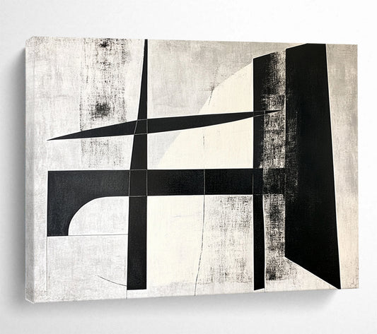 Geometric Black and White Cross - Precision Abstract Painting On Canvas HB0464