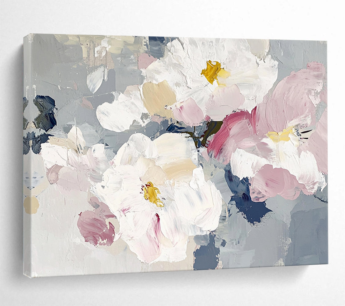 “Soft - Hued Floral Impasto” - Ethereal Abstract Painting On Canvas HB0522