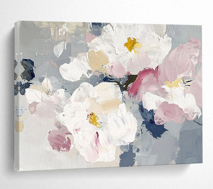 “Soft - Hued Floral Impasto” - Ethereal Abstract Painting On Canvas HB0522