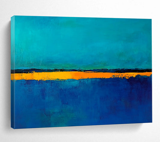 “Teal Orange Horizon” - Teal, blue, orange; Minimalist color - block horizon; Acrylic Painting On Canvas HB1215
