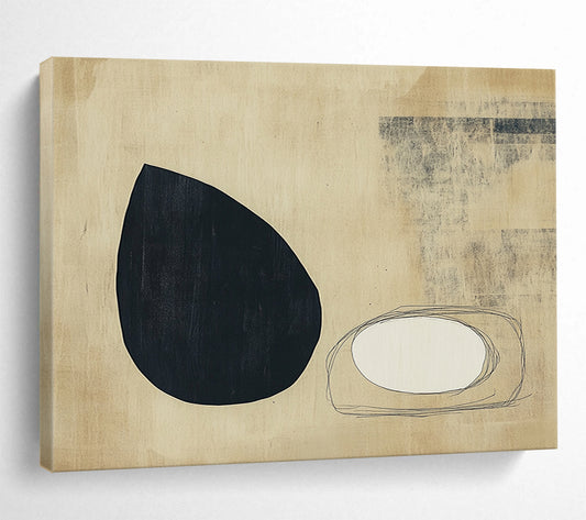 “Minimalist Shapes” - Black, White, Beige, Minimalist Abstract Painting On Canvas HB0709