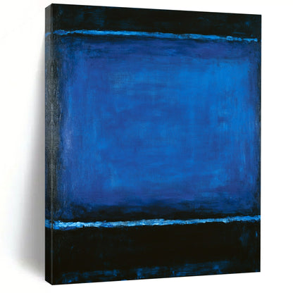 Contemporary hand-painted abstract artwork featuring deep blue and black hues inviting emotional reflection and creating an atmospheric meditative experience. DLZ1593