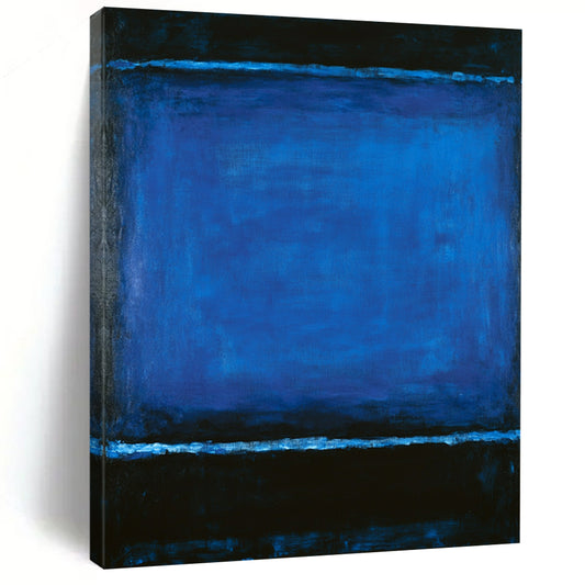 Contemporary hand-painted abstract artwork featuring deep blue and black hues inviting emotional reflection and creating an atmospheric meditative experience. DLZ1593