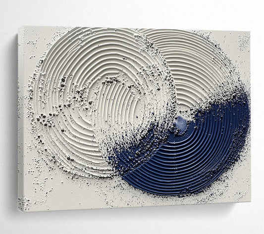 “Textured Circular Abstract” - White, Navy Blue with Raised Circles - Painting On Canvas HB1385