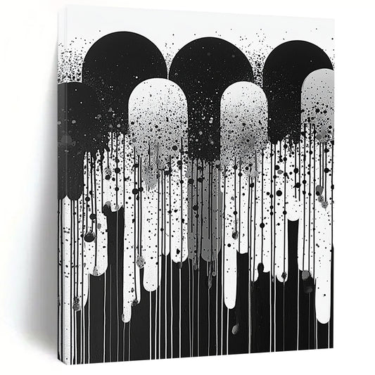 Black, White and Gray Dripping Shapes "Moody Meltdown" Painting On Canvas HB285