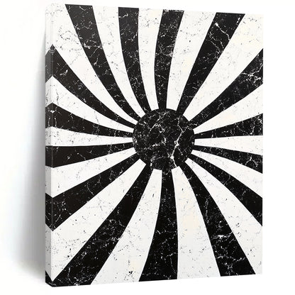 Black, White, Radial Stripes "Marbled Sunburst Radials" Abstract Geometric Painting On Canvas HB178