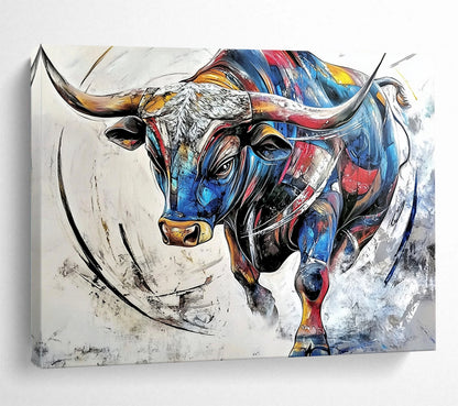 “Colorful Charging Bull” - Vibrant multicolor bull, Dynamic Painting On Canvas HB0577