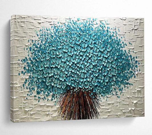 Textured Blue Flower Tree - Elegant Living Room or Bedroom Decor DLZ213
