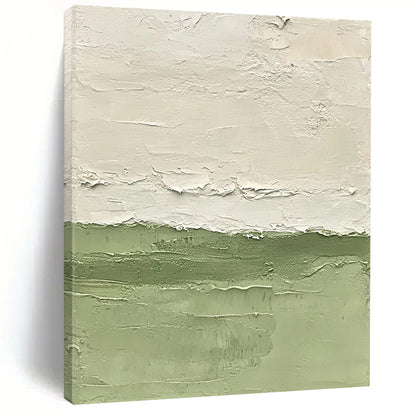 Contemporary abstract painting with vibrant green water soft brushstrokes and minimalist design highlighting fluidity and tranquility on a large canvas. DLZ1416