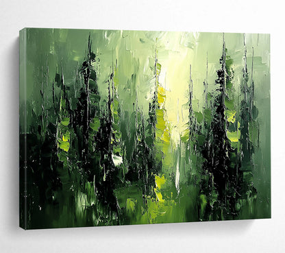 “Green Forest Impasto” - Green, Black, Abstract Trees - Textured Oil Painting HB1486