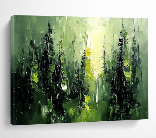 “Green Forest Impasto” - Green, Black, Abstract Trees - Textured Oil Painting HB1486