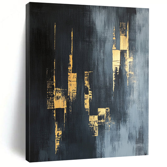Gray, Gold, Urban Silhouettes "Gilded Cityscape Shadows" Abstract Urban Painting On Canvas HB169