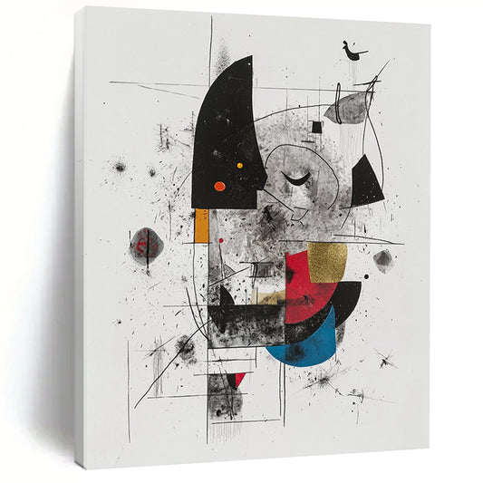 Black, Gray, Gold, Red, Blue and Yellow Abstract Composition "Vibrant Chaos" Painting On Canvas HB333