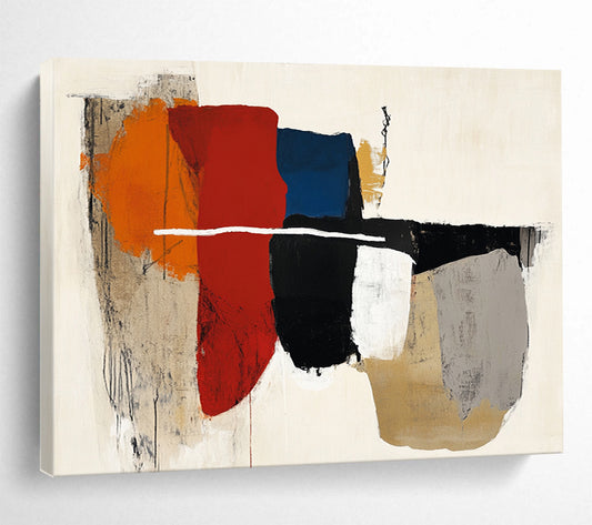 “Color - Blocked Abstraction” - Red, Blue, Orange, Geometric Shapes - Abstract Acrylic Painting HB1516
