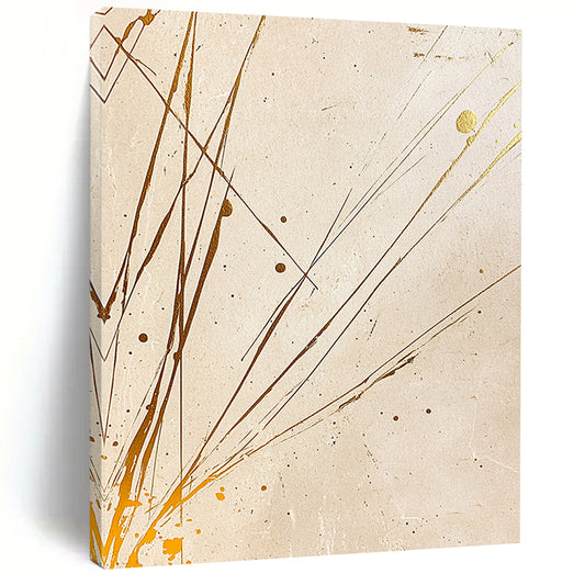Beige, Gold, Splattered Lines "Earthy Elegance" Abstract Painting On Canvas HB033