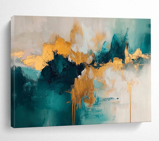 “Colorful Abstract Landscape” - Green, blue, purple, orange, yellow; Colorful abstract landscape with thick brushstrokes; Oil Painting On Canvas HB1285